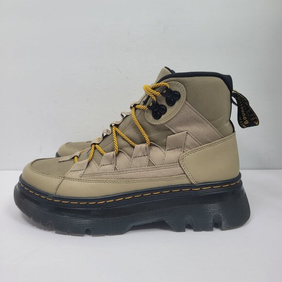 Dr. Marten Unisex Boury Nylon Pale Olive Leather Boots US Size Men's 8 Wo's 9 - Picture 2 of 9